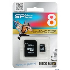 Карта памяти MicroSD 8GB Silicon Class 10 +SD адаптер